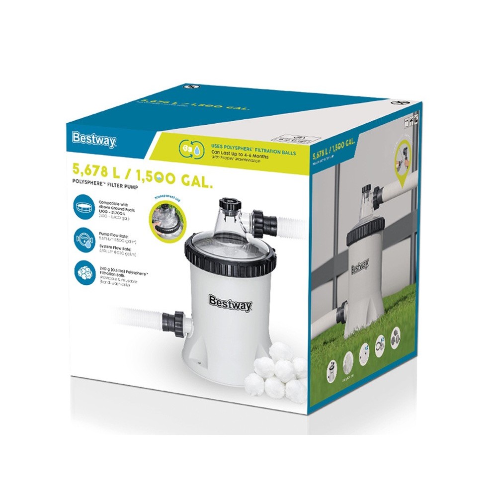 Bestway 58870 Bazénové filtračné čerpadlo Polysphere, bazénová filtrácia 5678 l/h + Filtračné guličky 240g v balení