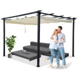 JOKO Záhradná Pergola Para Sole ESTIVO 3x3x2.4m, Záhradný Altánok s Vodeodolnou Posuvnou Roletovou strechou a UV ochranou, krémo