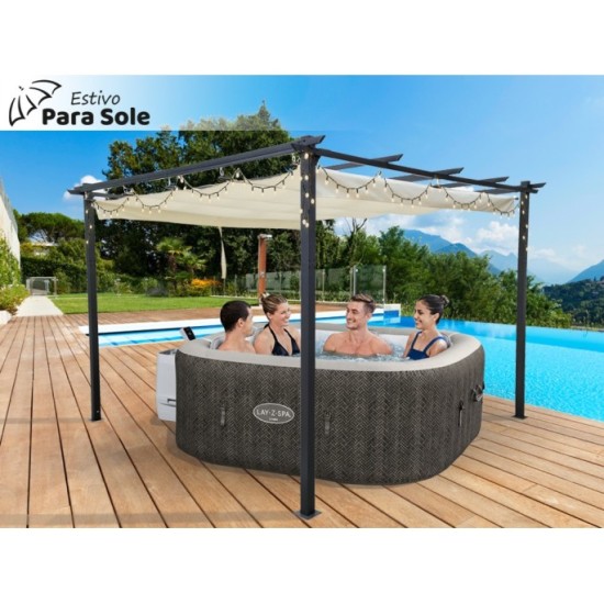 JOKO Záhradná Pergola Para Sole ESTIVO 3x3x2.4m, Záhradný Altánok s Vodeodolnou Posuvnou Roletovou strechou a UV ochranou, krémo