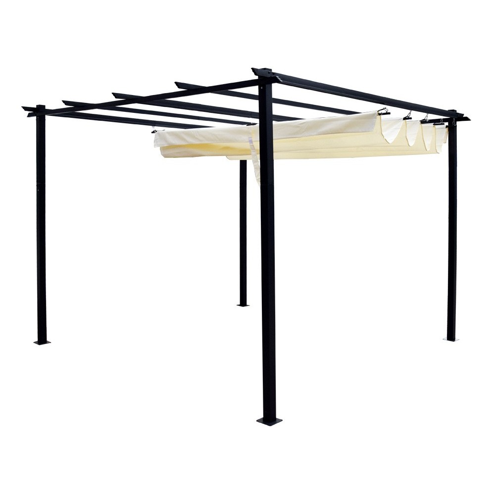 JOKO Záhradná Pergola Para Sole ESTIVO 3x3x2.4m, Záhradný Altánok s Vodeodolnou Posuvnou Roletovou strechou a UV ochranou, krémo