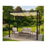 JOKO Záhradná Pergola Para Sole ESTIVO 3x3x2.4m, Záhradný Altánok s Vodeodolnou Posuvnou Roletovou strechou a UV ochranou, krémo