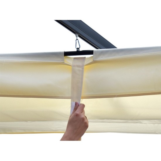 JOKO Záhradná Pergola Para Sole ESTIVO 3x3x2.4m, Záhradný Altánok s Vodeodolnou Posuvnou Roletovou strechou a UV ochranou, krémo