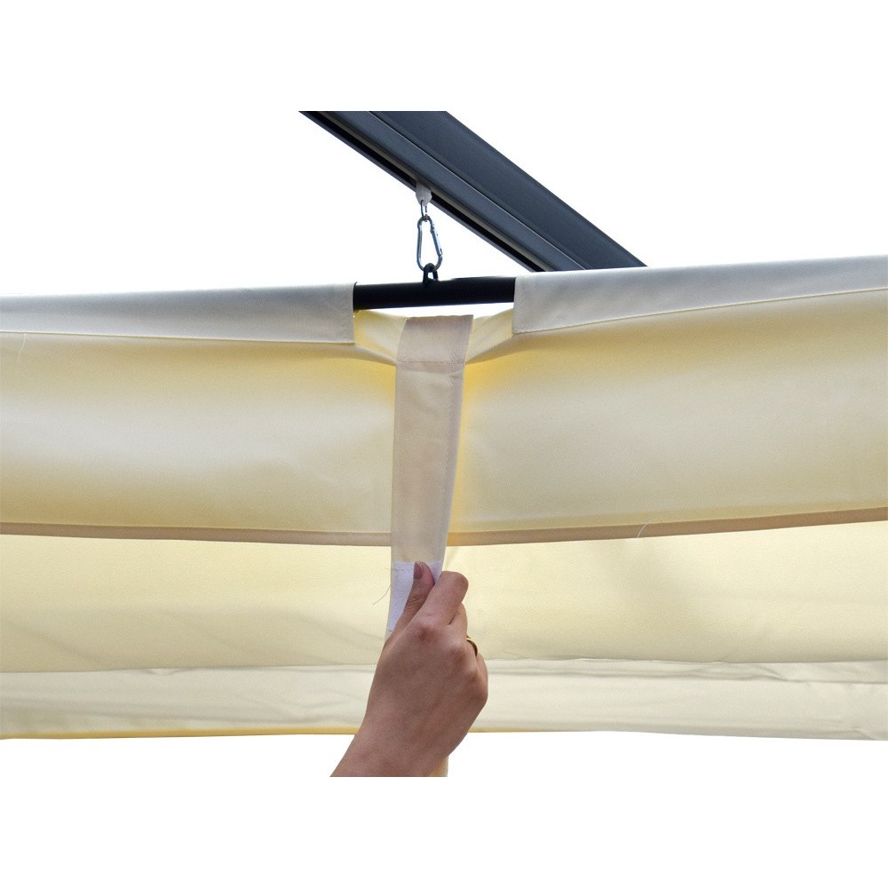 JOKO Záhradná Pergola Para Sole ESTIVO 3x3x2.4m, Záhradný Altánok s Vodeodolnou Posuvnou Roletovou strechou a UV ochranou, krémo