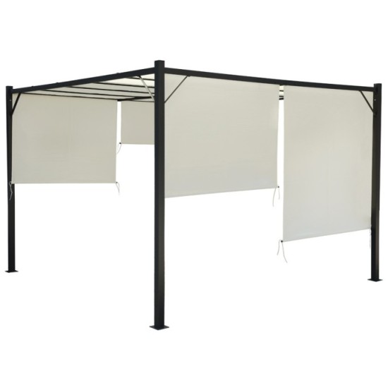 MKSTOR Kovová Záhradná pergola Para Sole ZONA 3m x 3m x 2m s Vodotesnou, posuvnou strechou ROLLERS, záhradný altánok s UV ochran