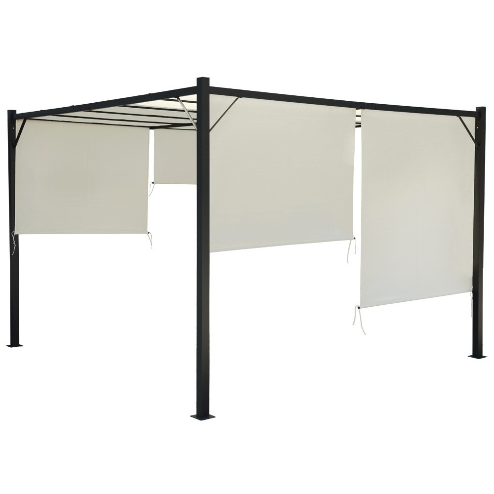 MKSTOR Kovová Záhradná pergola Para Sole ZONA 3m x 3m x 2m s Vodotesnou, posuvnou strechou ROLLERS, záhradný altánok s UV ochran