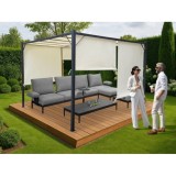 MKSTOR Kovová Záhradná pergola Para Sole ZONA 3m x 3m x 2m s Vodotesnou, posuvnou strechou ROLLERS, záhradný altánok s UV ochran