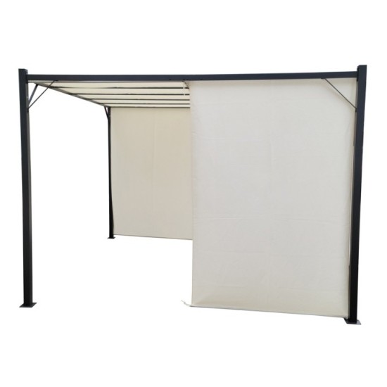 MKSTOR Kovová Záhradná pergola Para Sole ZONA 3m x 3m x 2m s Vodotesnou, posuvnou strechou ROLLERS, záhradný altánok s UV ochran