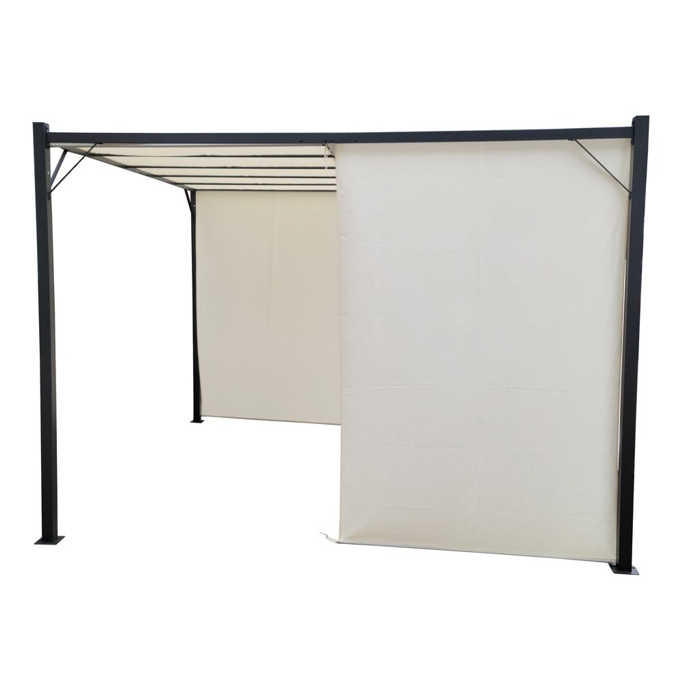MKSTOR Kovová Záhradná pergola Para Sole ZONA 3m x 3m x 2m s Vodotesnou, posuvnou strechou ROLLERS, záhradný altánok s UV ochran