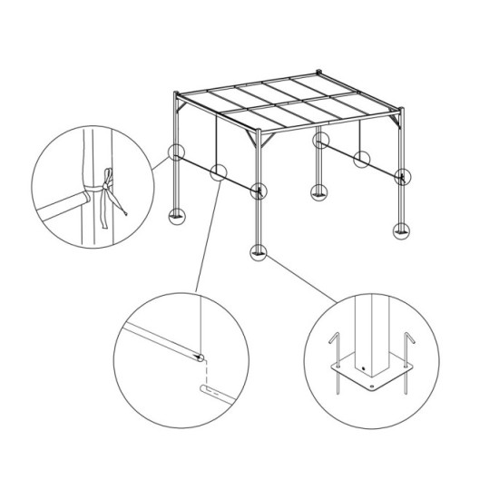 MKSTOR Kovová Záhradná pergola Para Sole ZONA 3m x 3m x 2m s Vodotesnou, posuvnou strechou ROLLERS, záhradný altánok s UV ochran