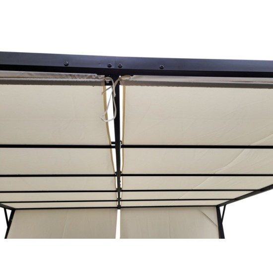 MKSTOR Kovová Záhradná pergola Para Sole ZONA 3m x 3m x 2m s Vodotesnou, posuvnou strechou ROLLERS, záhradný altánok s UV ochran