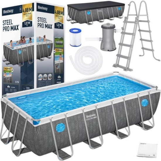 BESTWAY 561MB Bazén s kovovou konštrukciou Steel Pro Max Splashview 488 x 244 x 122 cm, kartušová filtrácia