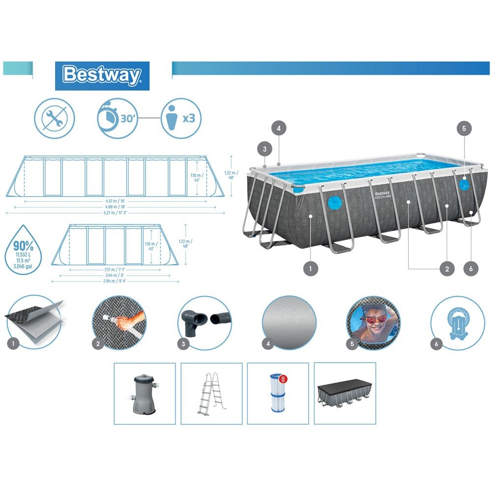 BESTWAY 561MB Bazén s kovovou konštrukciou Steel Pro Max Splashview 488 x 244 x 122 cm, kartušová filtrácia
