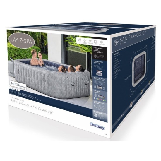 Bestway 6001Q Vírivka Lay-Z-Spa San Francisco Pro 7 Wi-Fi Aplikácia, LED svetlo, 5 vankúšov, pre 7 osôb