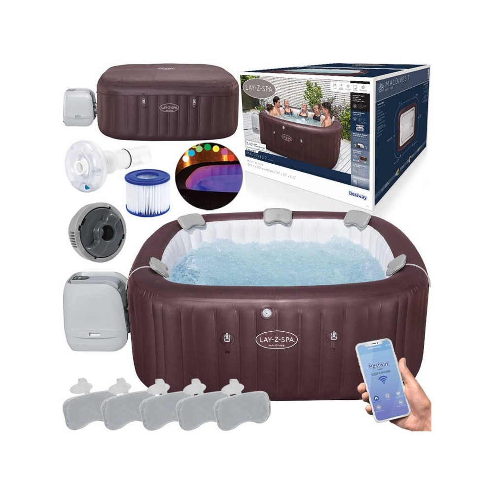 Bestway Lay-z-Spa Maldives Air WiFi aplikácia s LED svetlom pre 7 osôb, hnedá