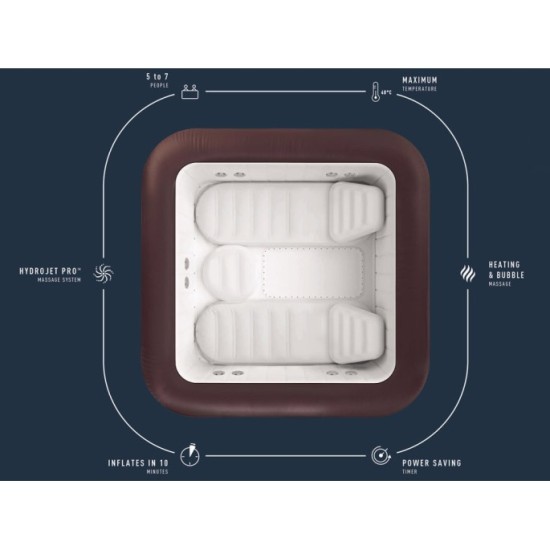 Bestway Lay-z-Spa Maldives Air WiFi aplikácia s LED svetlom pre 7 osôb, hnedá