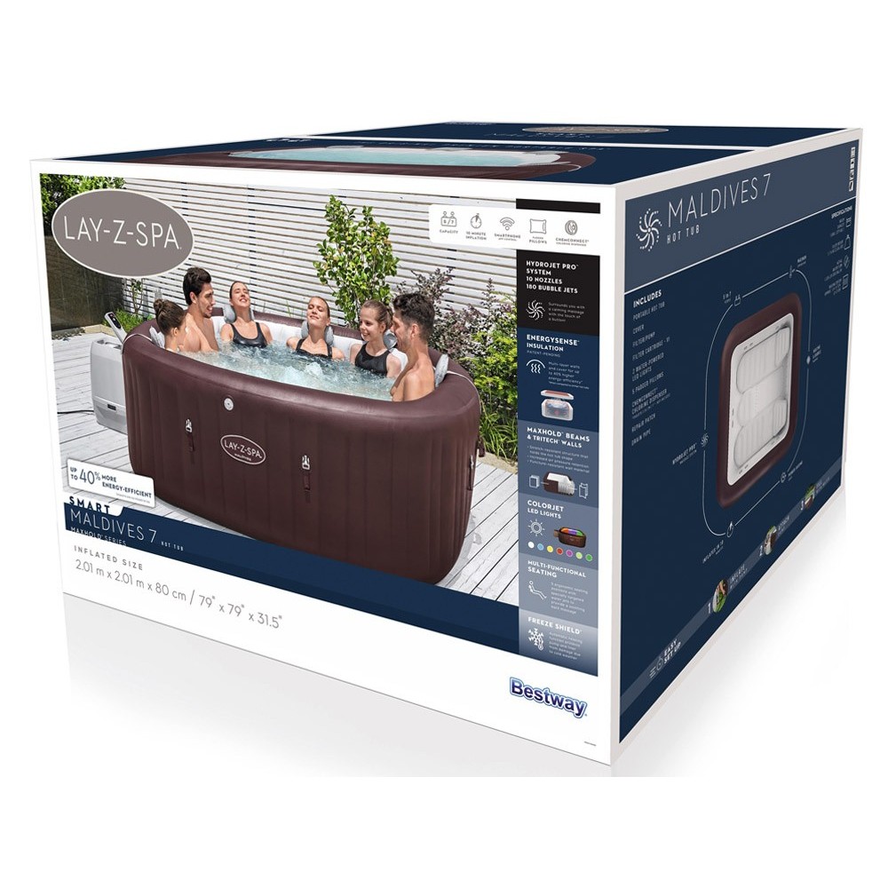 Bestway Lay-z-Spa Maldives Air WiFi aplikácia s LED svetlom pre 7 osôb, hnedá