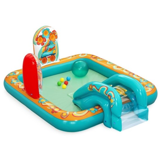 Bestway Detský Nafukovací Bazén so šmýkačkou RETRO GROOVE + 5 loptičiek + Veľká Nafukovacia Lopta 193 cm x 152 cm