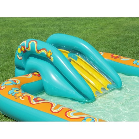 Bestway Detský Nafukovací Bazén so šmýkačkou RETRO GROOVE + 5 loptičiek + Veľká Nafukovacia Lopta 193 cm x 152 cm