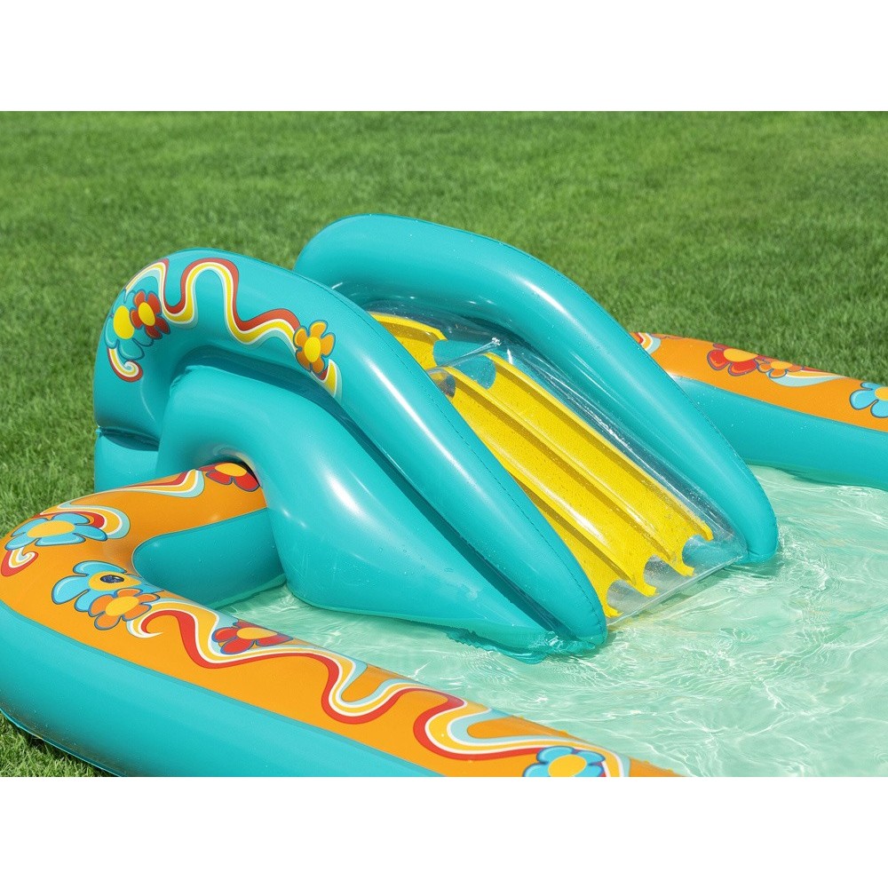 Bestway Detský Nafukovací Bazén so šmýkačkou RETRO GROOVE + 5 loptičiek + Veľká Nafukovacia Lopta 193 cm x 152 cm