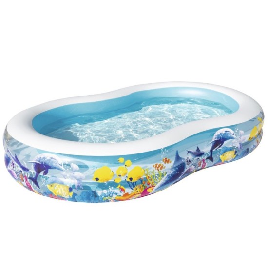Bestway 54118 Detský Nafukovací bazén Morský svet Zvieratká 262 cm x 157 x 46 cm, oválny modrý