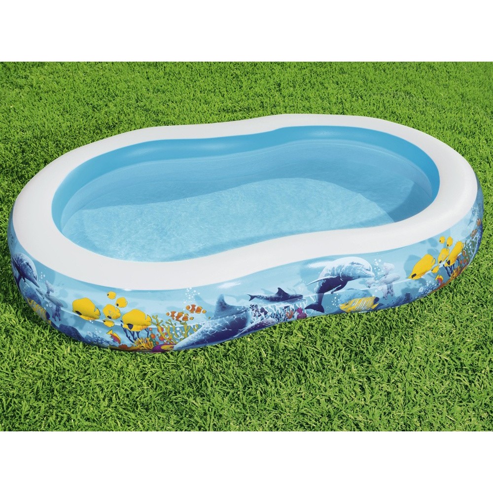Bestway 54118 Detský Nafukovací bazén Morský svet Zvieratká 262 cm x 157 x 46 cm, oválny modrý