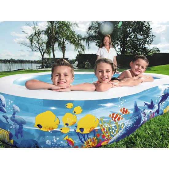 Bestway 54118 Detský Nafukovací bazén Morský svet Zvieratká 262 cm x 157 x 46 cm, oválny modrý