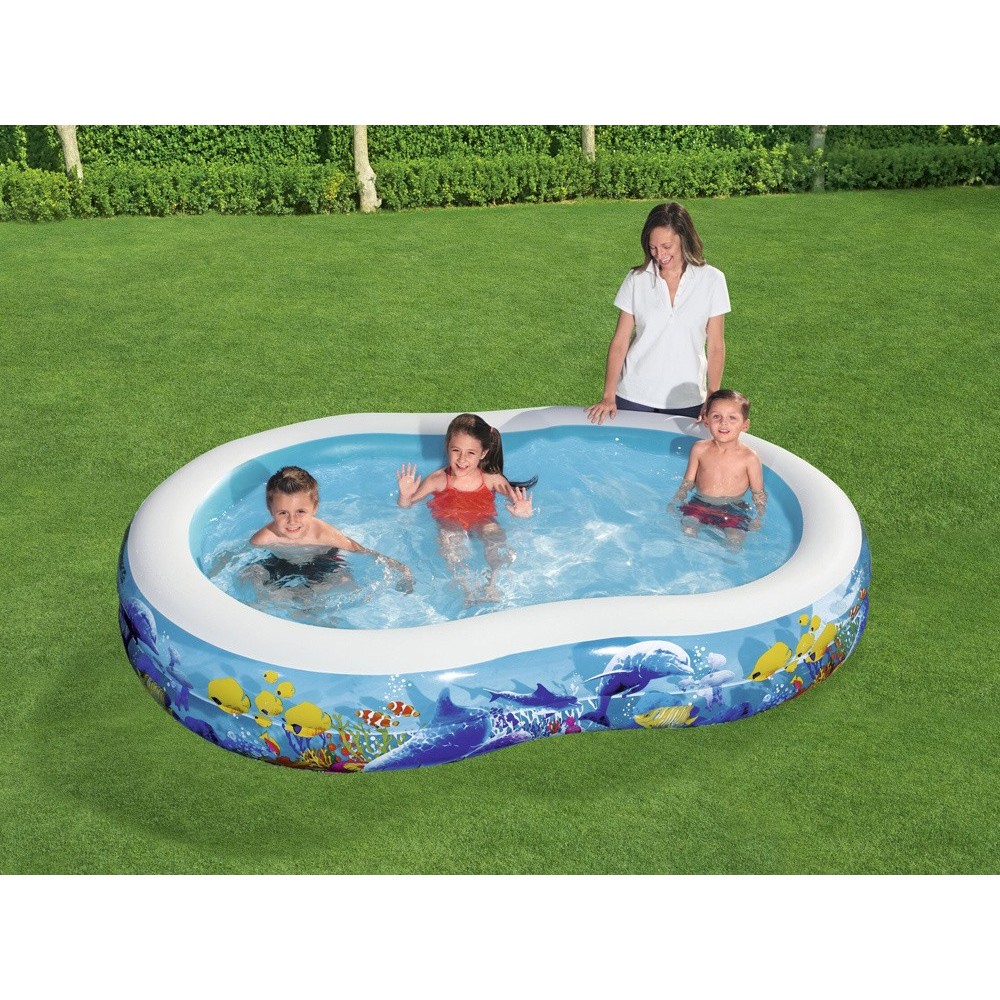 Bestway 54118 Detský Nafukovací bazén Morský svet Zvieratká 262 cm x 157 x 46 cm, oválny modrý