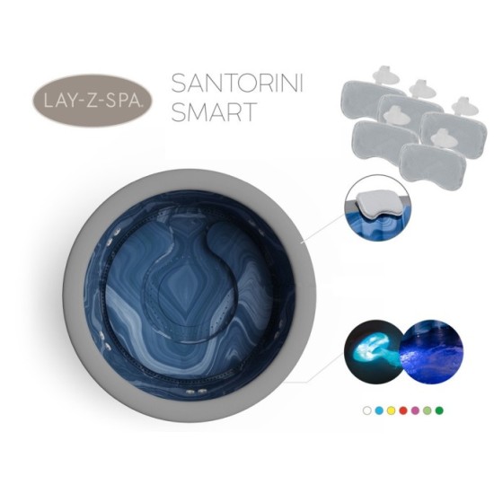 Bestway 6001T Vírivka Jacuzzi Lay-Z-Spa Santorini Smart HydroJet Pro 7 s LED svetlom, pre 7 osôb + 5 vankúšov + WIFI Aplikácia