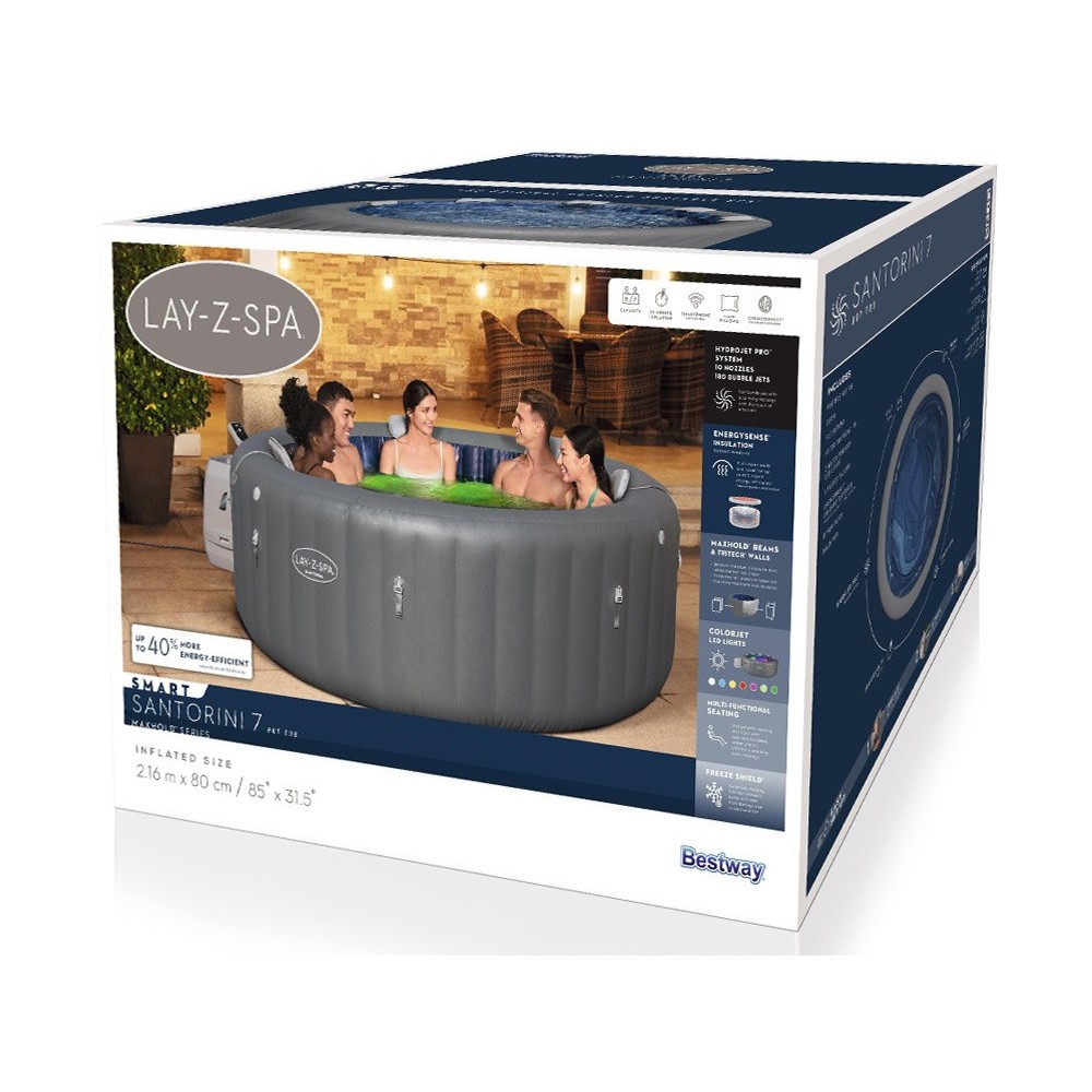 Bestway 6001T Vírivka Jacuzzi Lay-Z-Spa Santorini Smart HydroJet Pro 7 s LED svetlom, pre 7 osôb + 5 vankúšov + WIFI Aplikácia