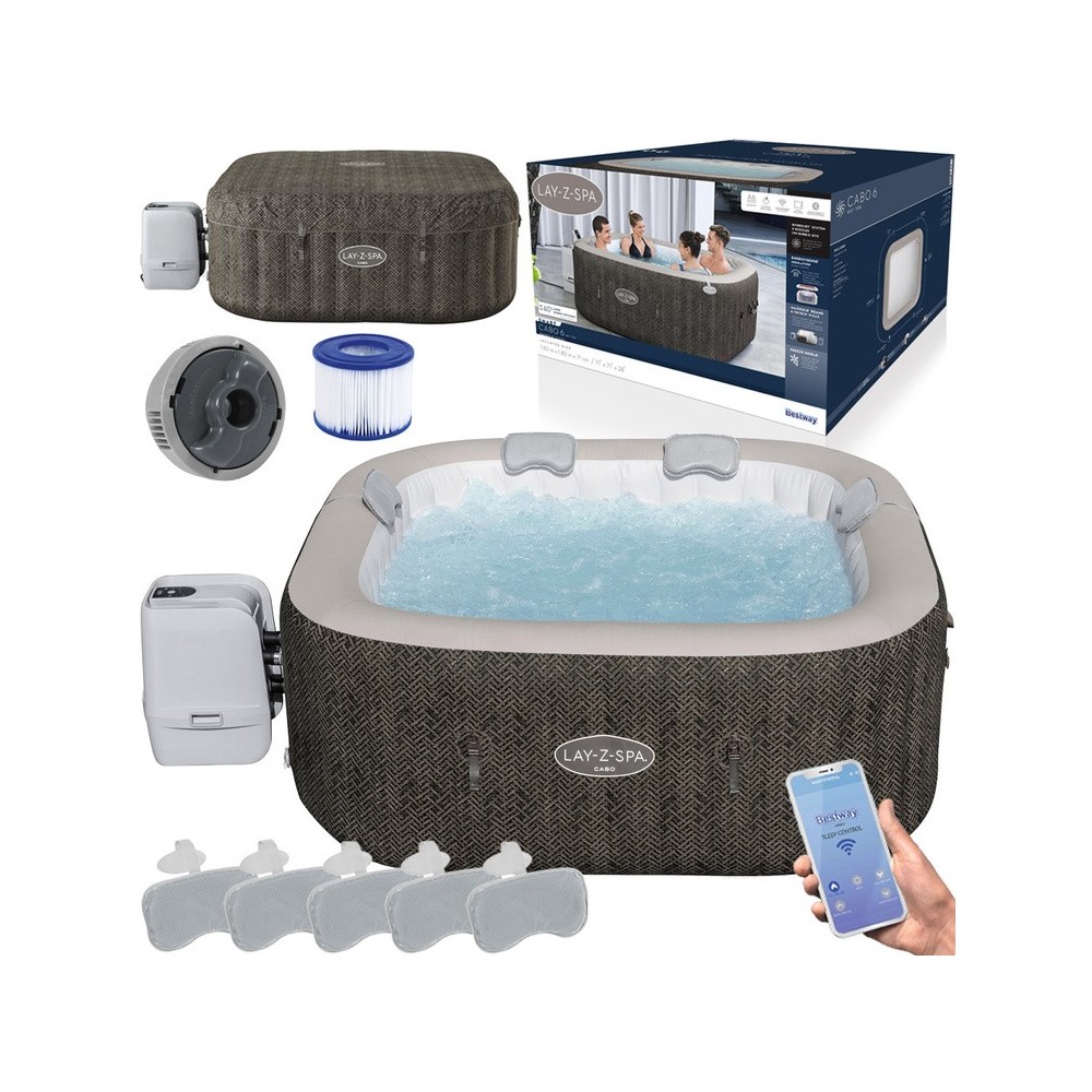 BESTWAY 6001R Vírivka Lay-Z-Spa Cabo SMART HydroJet Jacuzzi + WIFI aplikácia, priemer 180cm + 4 Vankúše