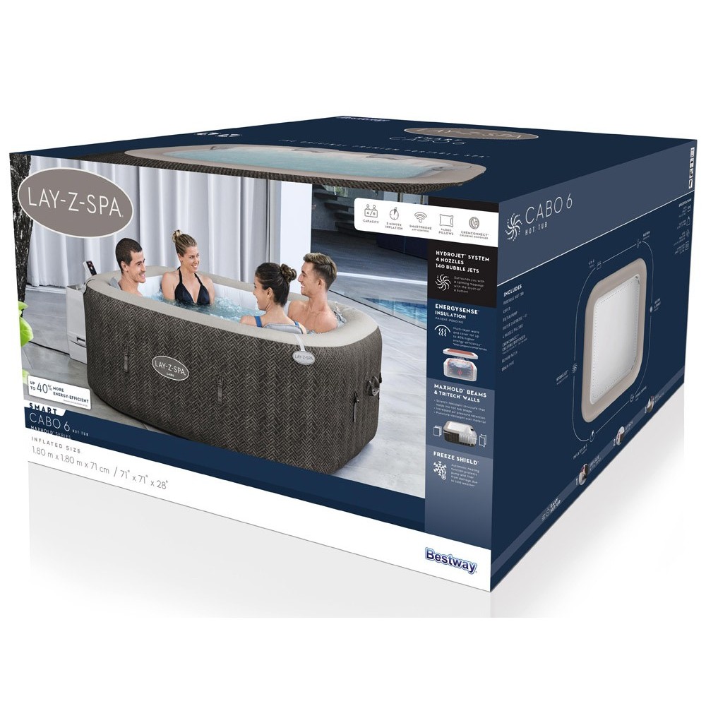 BESTWAY 6001R Vírivka Lay-Z-Spa Cabo SMART HydroJet Jacuzzi + WIFI aplikácia, priemer 180cm + 4 Vankúše