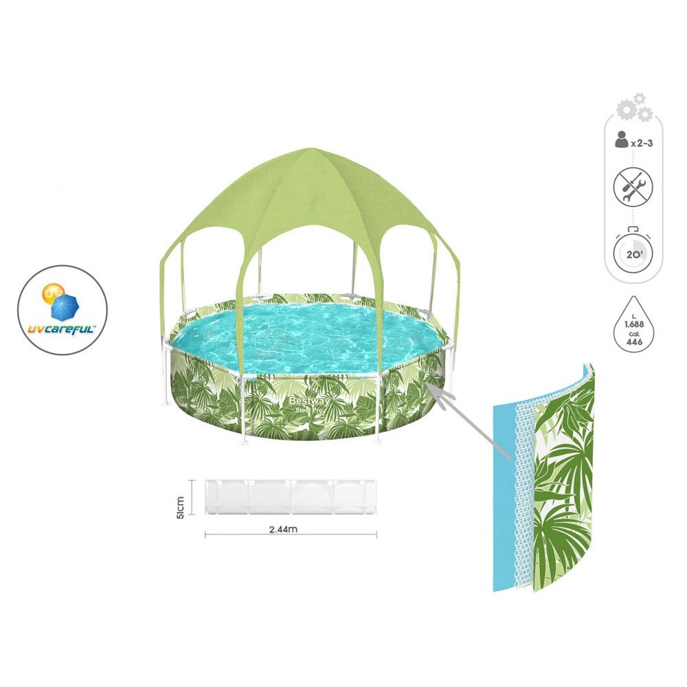 Bestway 56432 Bazén s Kovovou konštrukciou 244 cm x 51 cm + Strieška so Sprchou, zelený