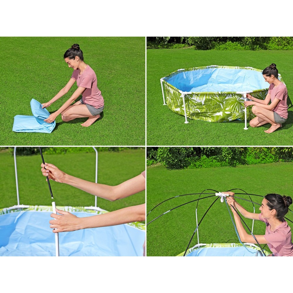 Bestway 56432 Bazén s Kovovou konštrukciou 244 cm x 51 cm + Strieška so Sprchou, zelený