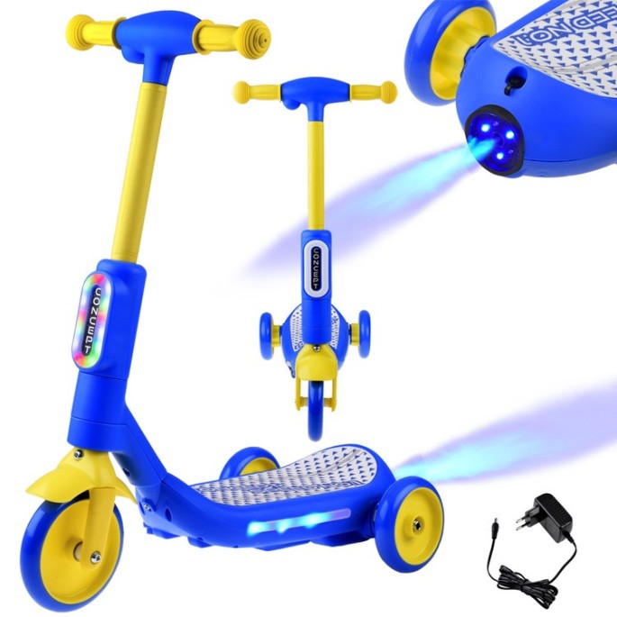 JOKO Detská Elektrická Kolobežka s VODNOU PAROU, svetlom a Hudbou, nosnosť 30kg, rýchlosť 5km/h, modrá