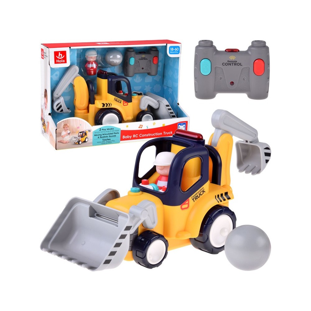 Hola Toys RC Bager, buldozér 30cm na diaľkové ovládanie pre najmenších 2v1 so svetlom a zvukom