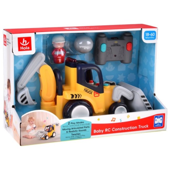 Hola Toys RC Bager, buldozér 30cm na diaľkové ovládanie pre najmenších 2v1 so svetlom a zvukom