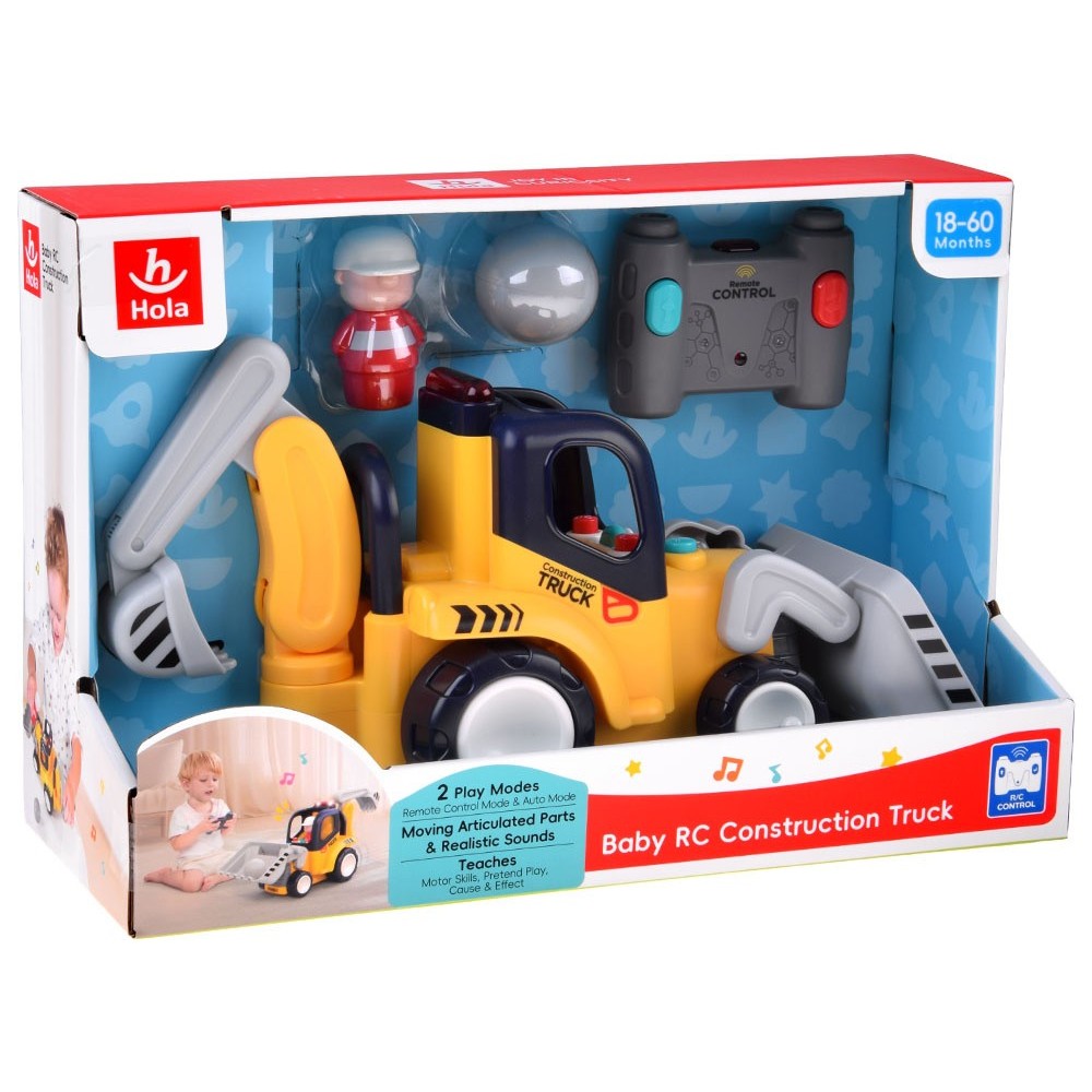Hola Toys RC Bager, buldozér 30cm na diaľkové ovládanie pre najmenších 2v1 so svetlom a zvukom