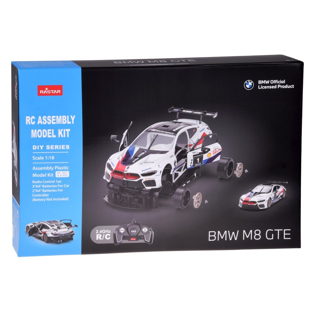 RASTAR RC Konštrukčné Autíčko BMW M8 GTE 1:18 Building Kit na diaľkové ovládanie, biele