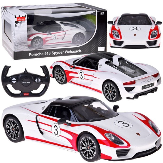 Rastar RC Auto Porsche 918 Spyder diaľkové ovládanie s LED svetlom 1:14, biele