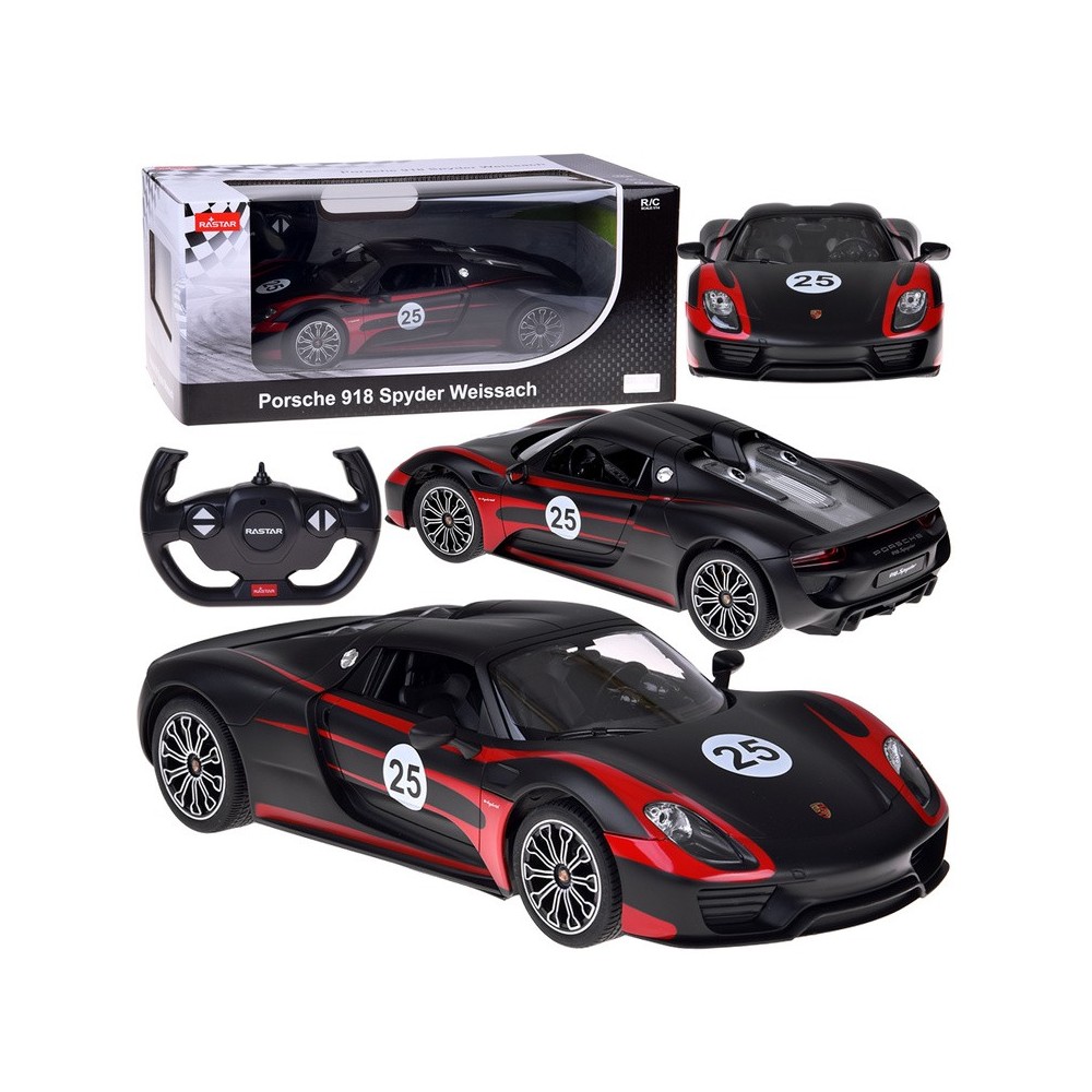 Rastar RC Auto Porsche 918 Spyder diaľkové ovládanie s LED svetlom 1:14, čierne