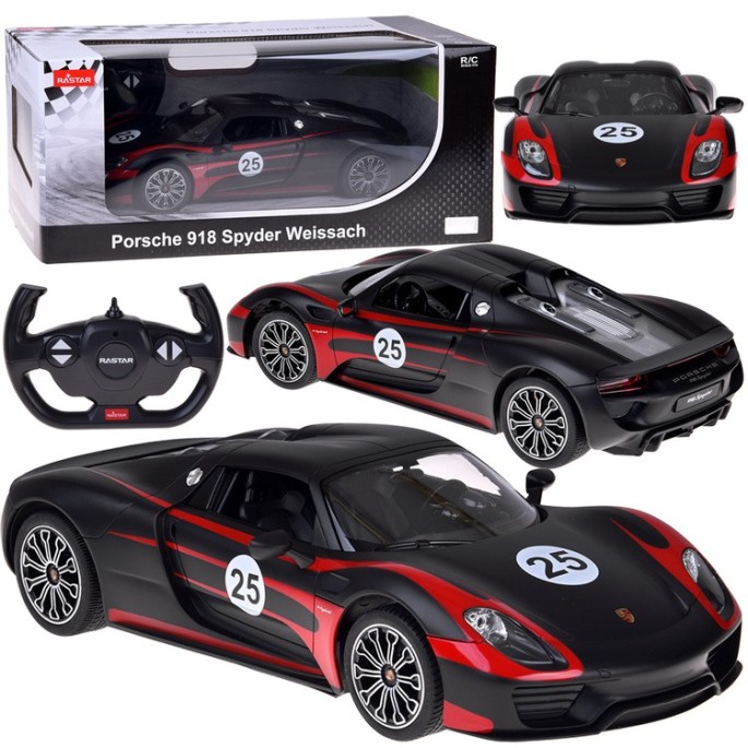 Rastar RC Auto Porsche 918 Spyder diaľkové ovládanie s LED svetlom 1:14, čierne