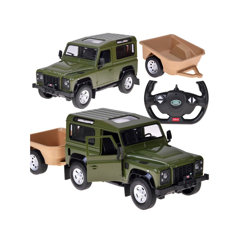 Rastar RC Auto Land Rover Defender s vlečkou na diaľkové ovládanie + LED svetlo, zelené