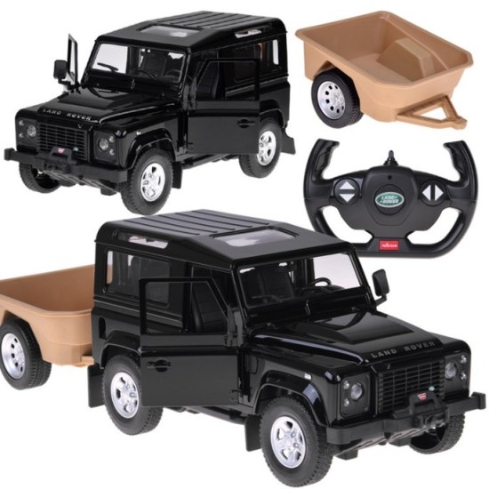 Rastar RC Auto Land Rover Defender s vlečkou na diaľkové ovládanie + LED svetlo, čierne