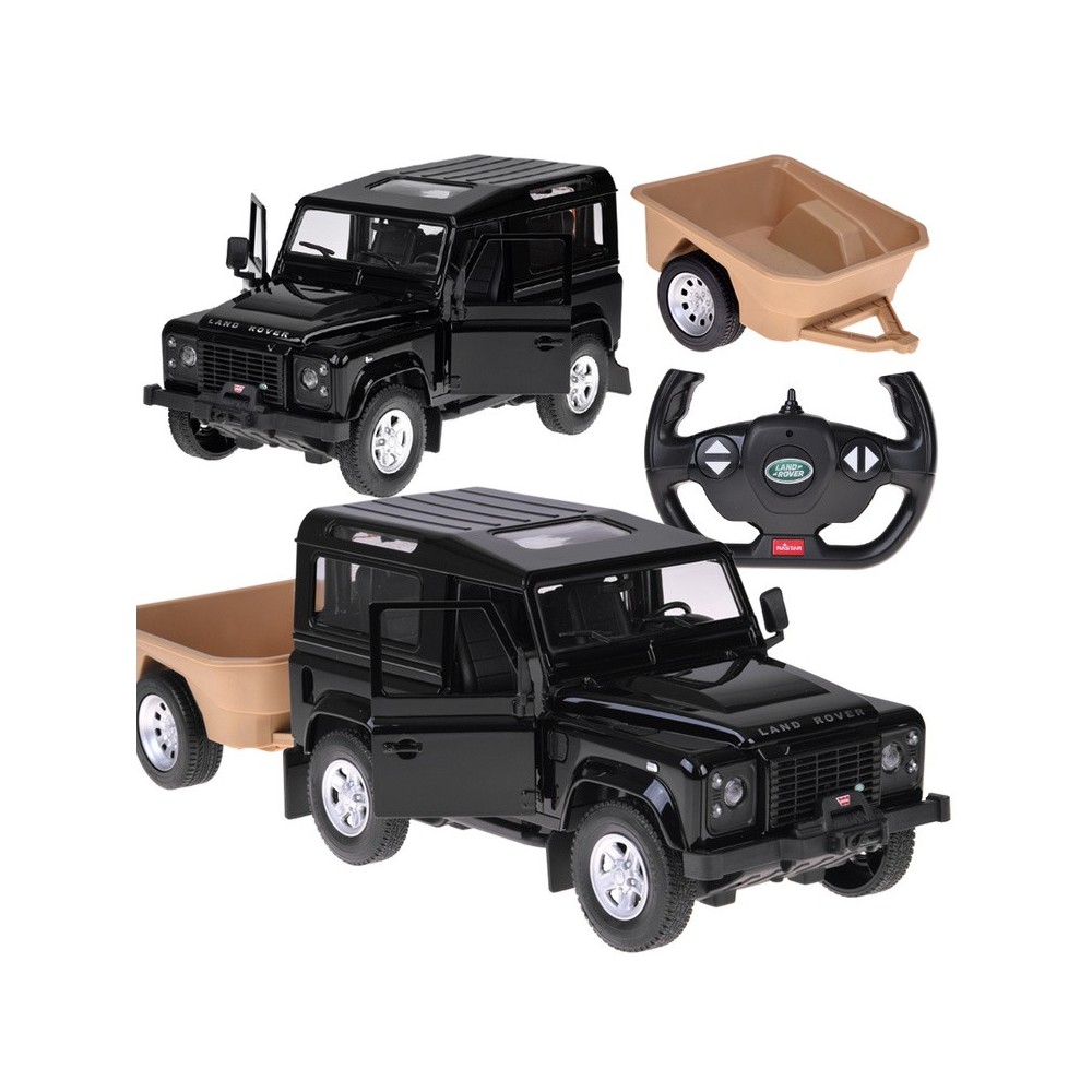 Rastar RC Auto Land Rover Defender s vlečkou na diaľkové ovládanie + LED svetlo, čierne