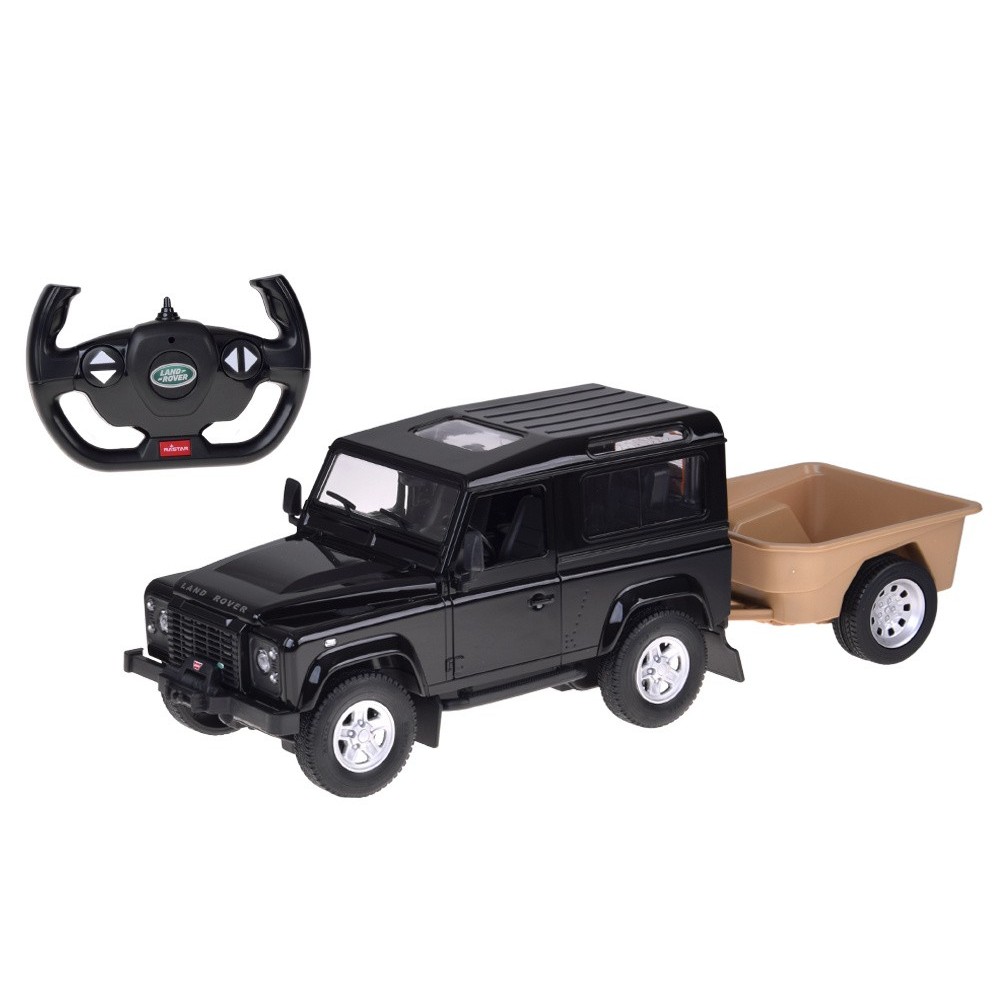 Rastar RC Auto Land Rover Defender s vlečkou na diaľkové ovládanie + LED svetlo, čierne