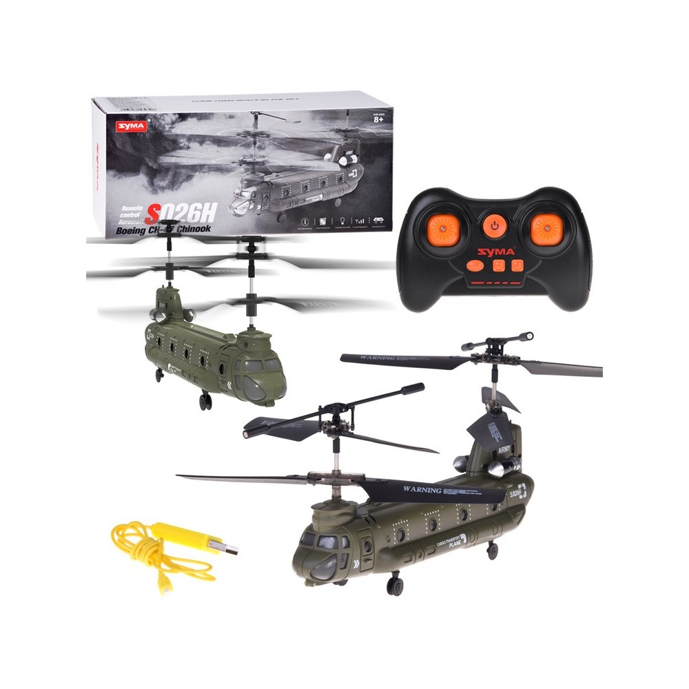 Syma RC Vojenský transportný RC vrtuľník Chinook S026H s GYROSKOPOM na diaľkové ovládanie, zelený