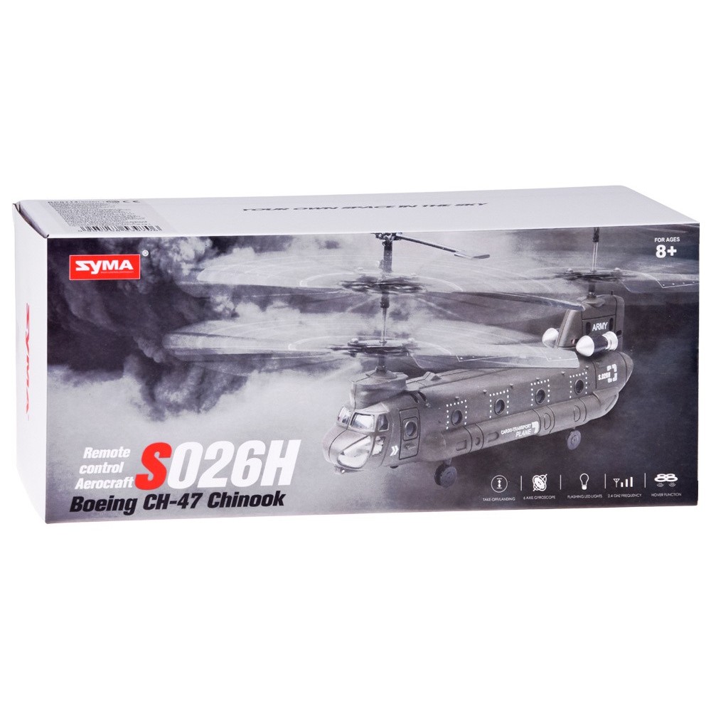Syma RC Vojenský transportný RC vrtuľník Chinook S026H s GYROSKOPOM na diaľkové ovládanie, zelený
