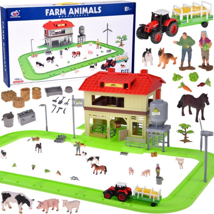 JOKO Veľká Sada Farma so zvieratkami, otváracia strecha na Stodole, silo na obilie + Traktor s vlečkou