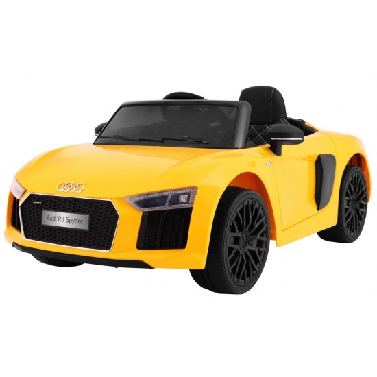 JOKO Elektrické autíčko Audi R8 Spyder, kožené sedadlo, penové kolesá, FM rádio, odpružené, žlté