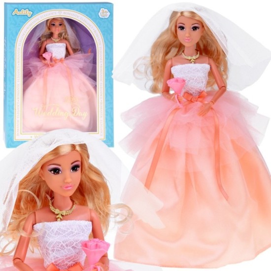Anlily Bábika Nevesta v svadobných šatách s kyticou a závojom Wedding Collection